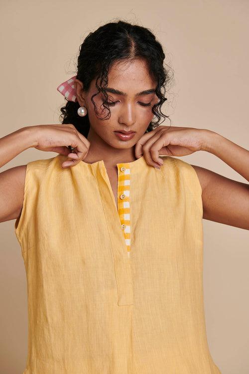 Butterscotch Linen Sleeveless Kurta Set