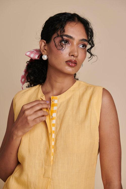 Butterscotch Linen Sleeveless Kurta Set