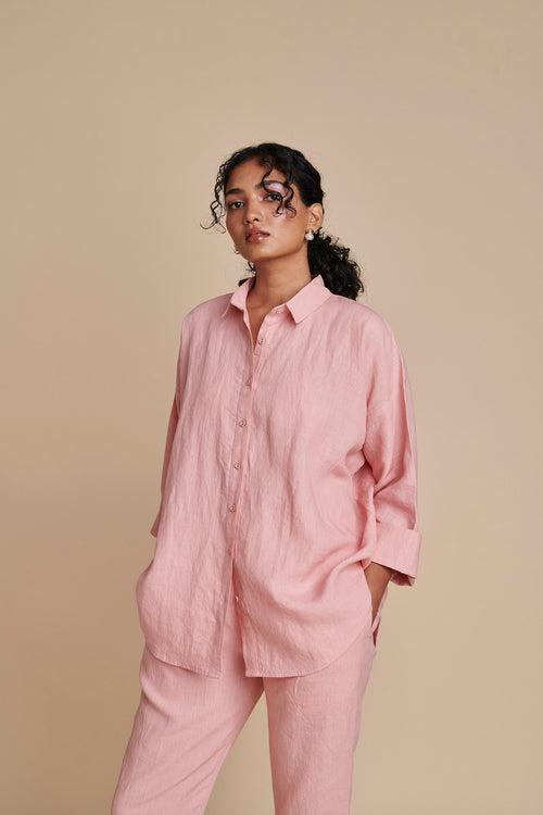 Candy Floss Linen Oversized Flared Shirt