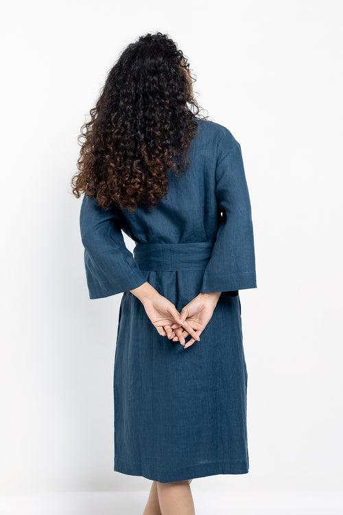 Indigo Linen Robe