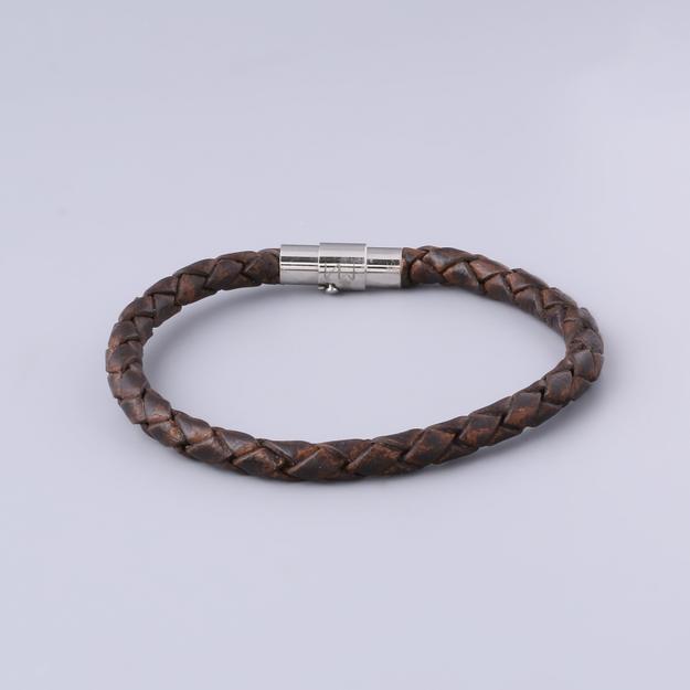 Braided Dark Brown Leather Bracelet