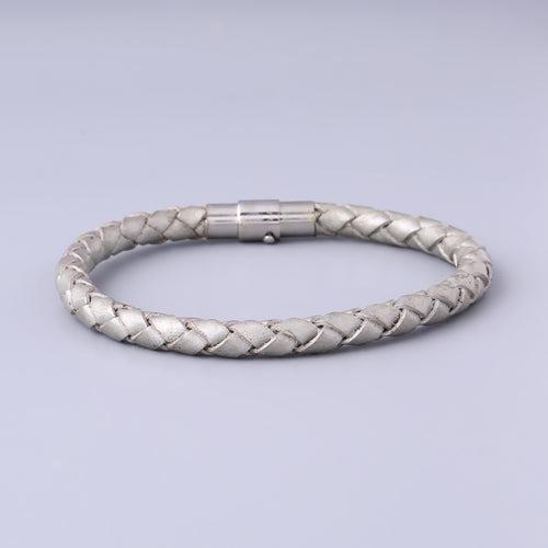 Braided Silver Leather Bracelet