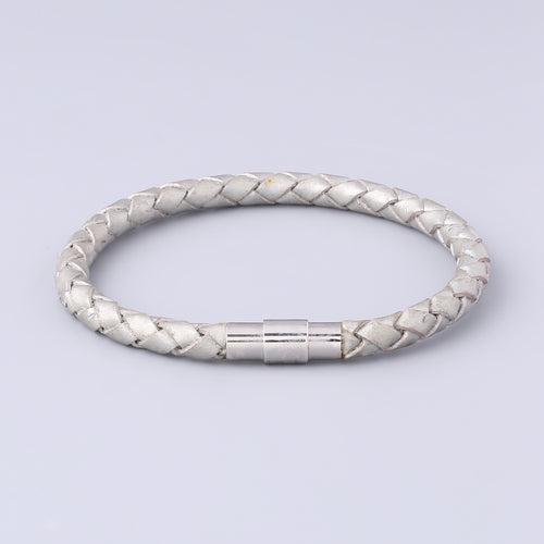 Braided Silver Leather Bracelet