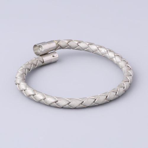 Braided Silver Leather Bracelet