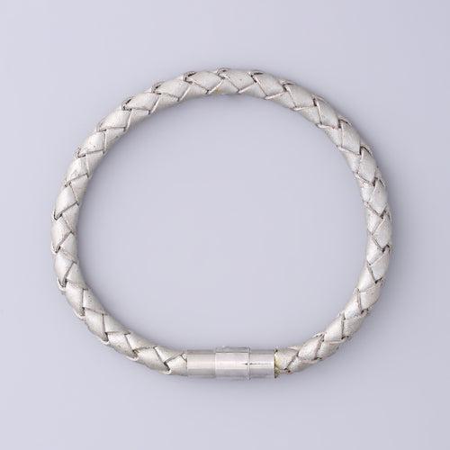 Braided Silver Leather Bracelet