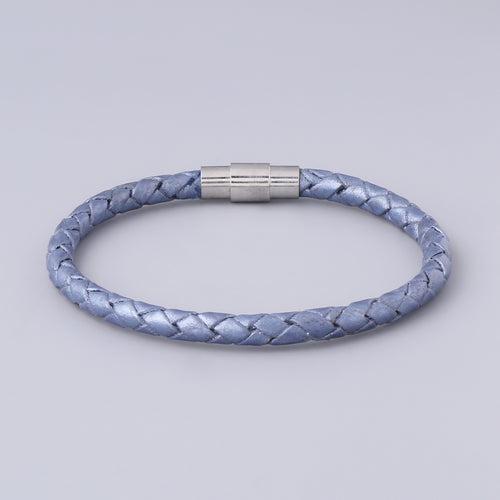 Braided Ice Blue Leather Bracelet