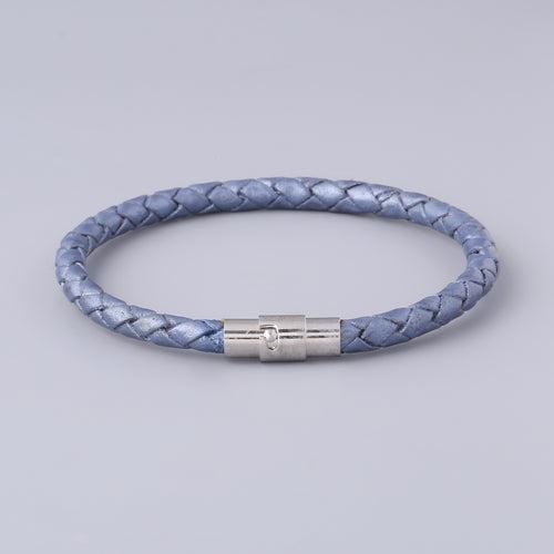 Braided Ice Blue Leather Bracelet