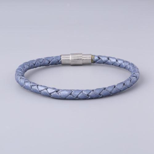 Braided Ice Blue Leather Bracelet