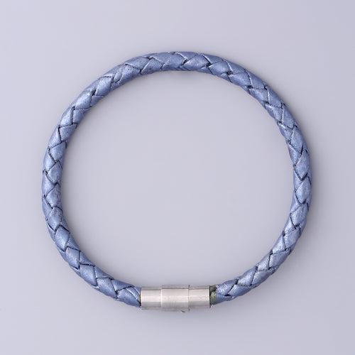 Braided Ice Blue Leather Bracelet