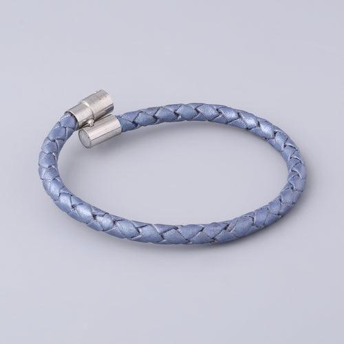 Braided Ice Blue Leather Bracelet