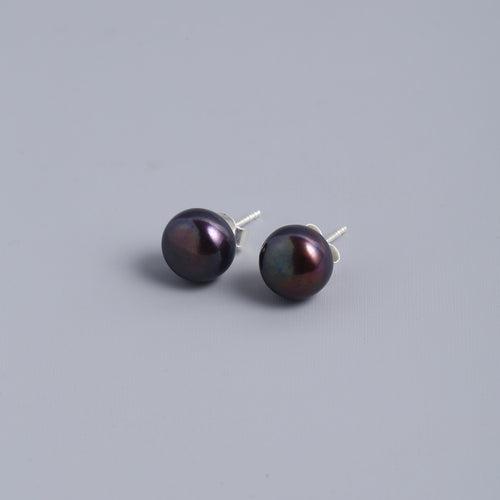 Black Tahitian Pearl Studs - Silver