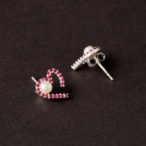 Pearl & Ruby Heart Earrings