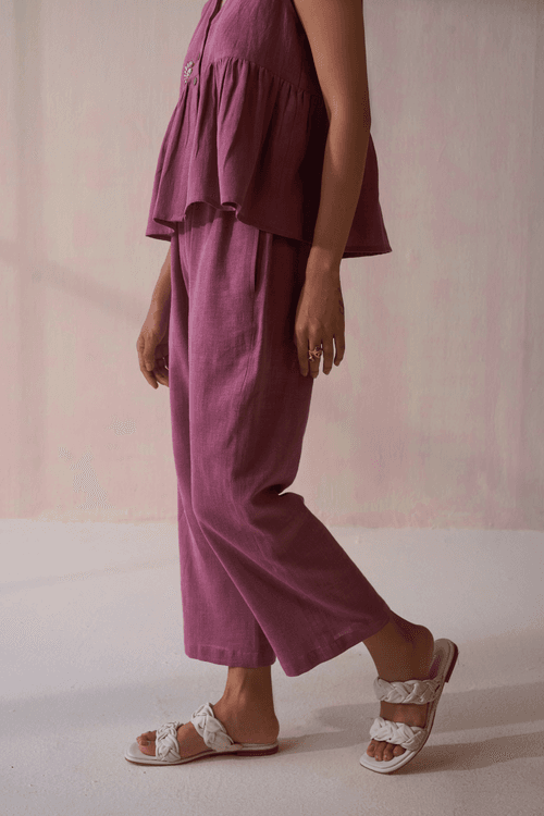 By The Shore naturally dyed handspun handwoven organic cotton relaxed trousers