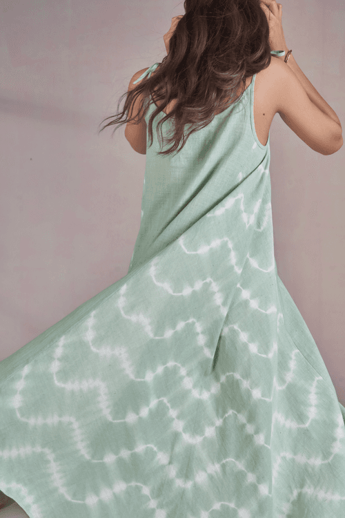 The Wavy tie dye handspun handwoven organic cotton maxi dress