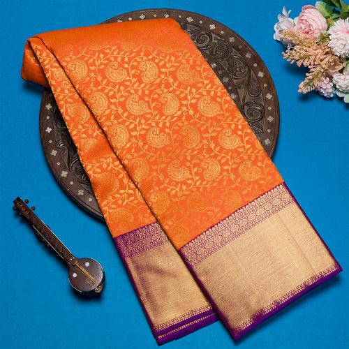 Cadmium Orange Kanjivaram Silk Saree