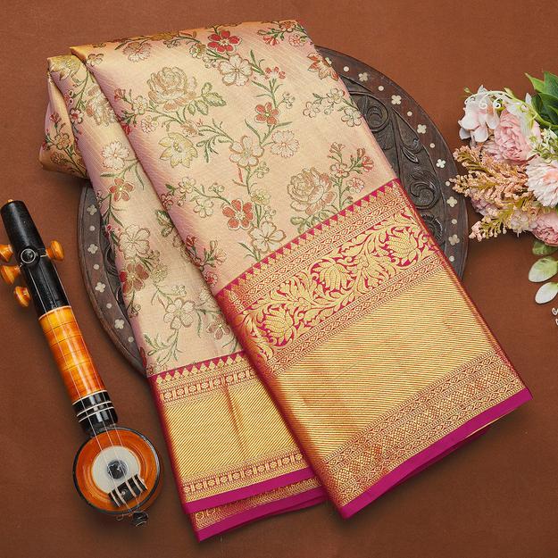 Peach Pink Kanjeevaram Tissue Silk Saree