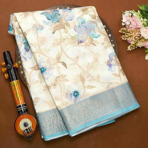 Cream Semi Silk Printed Saree