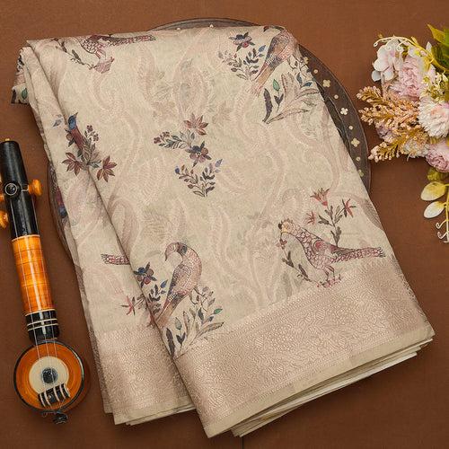 Beige Semi Silk Printed Saree