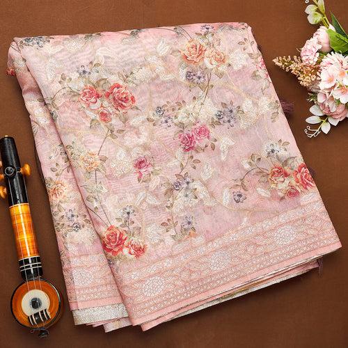 Pink Semi Cotton Printed Saree