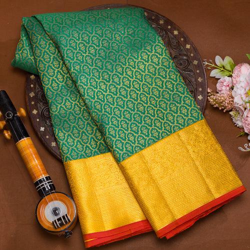 Light rambha green kanjeevaram brocade silk saree