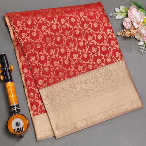 Chilly Red pure soft silk brocade saree