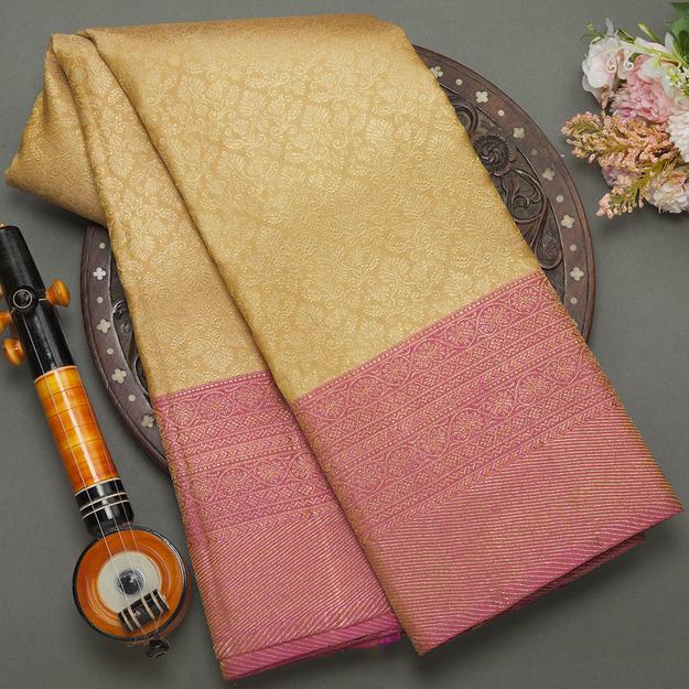 Beige Brocade Kanjeevaram Silk Saree