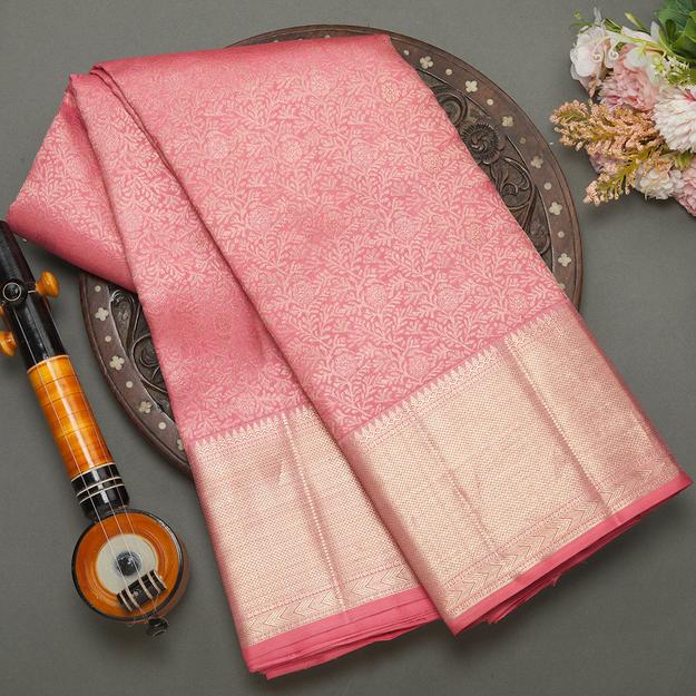 Pink Kanjeevaram Silver Brocade Silk Saree