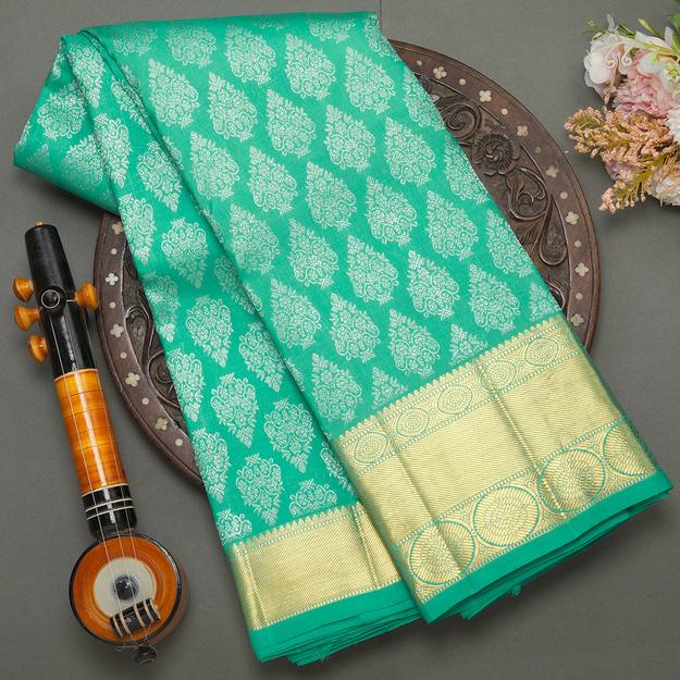 Sea Green Kanjeevaram Brocade Silk Saree