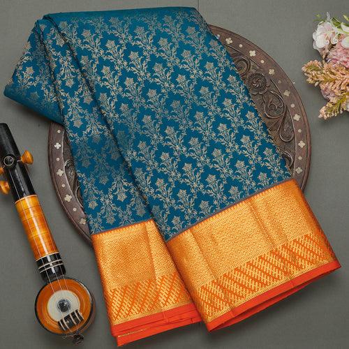 Indigo Kanjeevaram Brocade Silk Saree