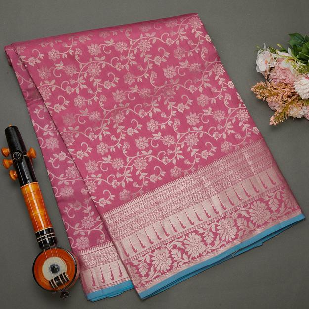 Lotus Pink Silver Weaving Silk Saree