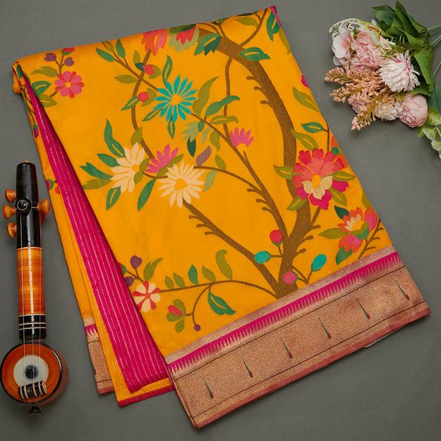 Dark Yellow Paithani Silk Saree