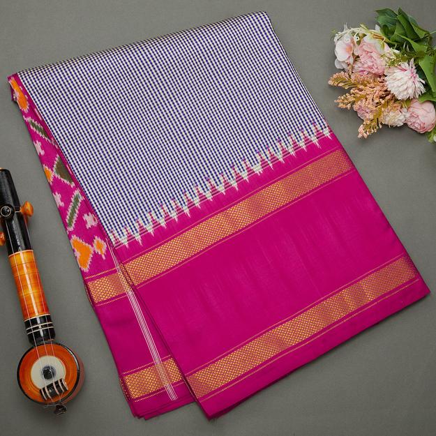 Blue and Pink Patola Silk Saree