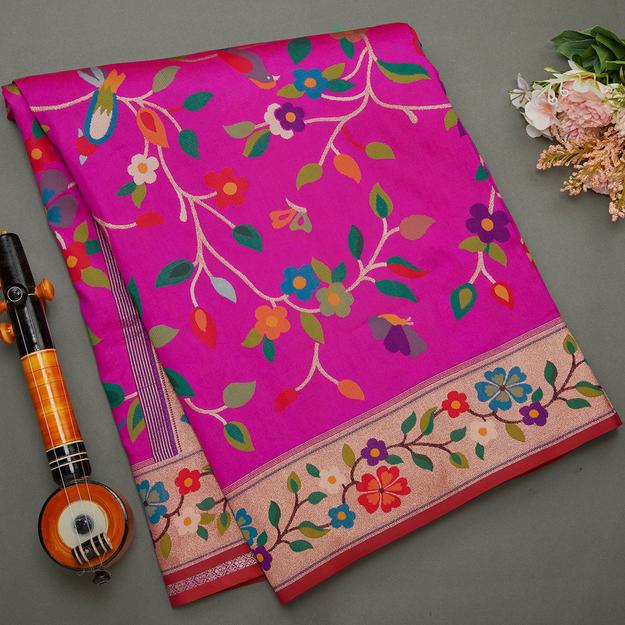 Dark Pink Kalamkari Silk Saree