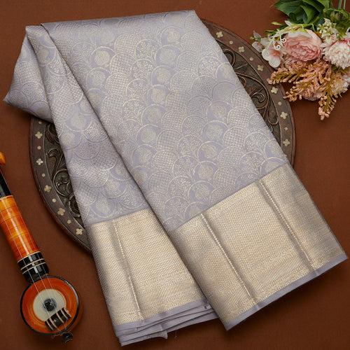 Lavender Kanjeevaram Silver Brocade Silk Saree