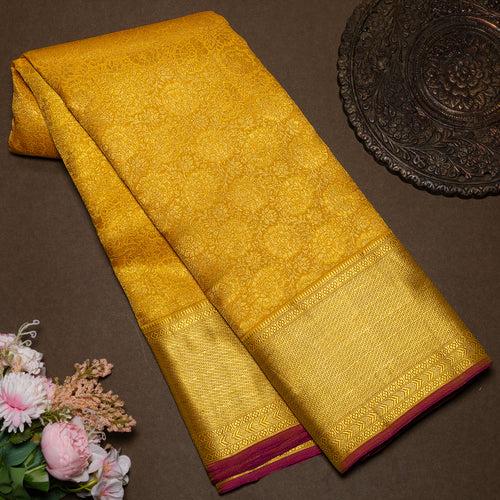 Mustard Gold Pure Kanjivaram Brocade Silk Saree