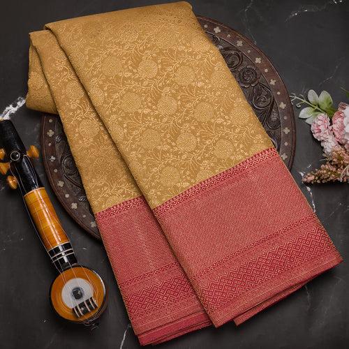 Gold Pure Kanjivaram Brocade Silk Saree