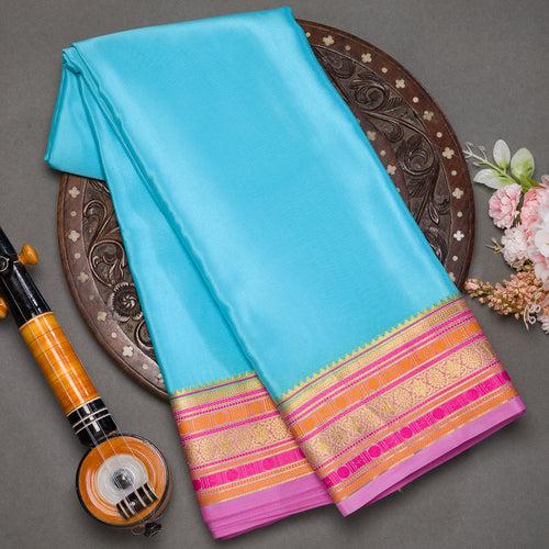 Turqoise Blue Pure Mysore Crepe Silk Saree