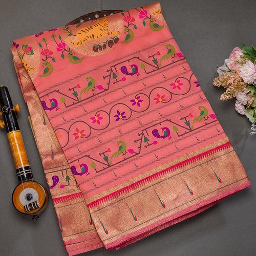 Peach Banarasi Silk Saree