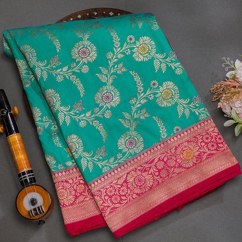 Sea Blue Semi Silk Banarasi Saree