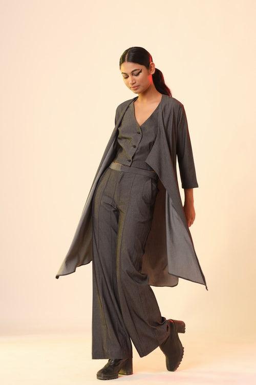 Black Flare Pants With Waist Coat