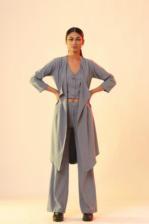 Light Blue Flare Pants With Waist Coat