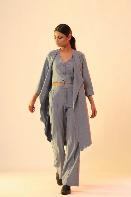 Light Blue Flare Pants With Waist Coat