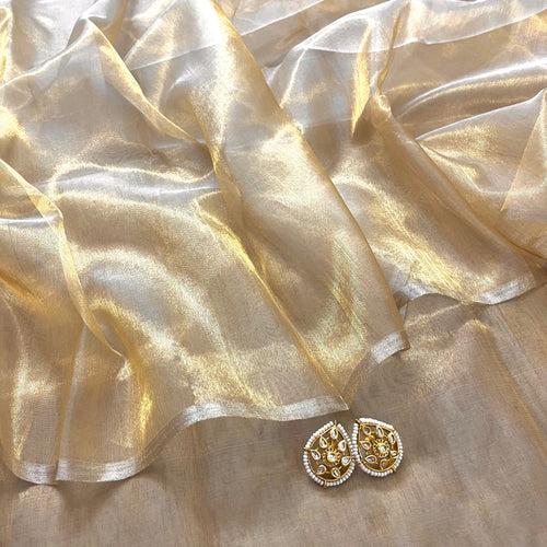 (Shop the look) Molten gold chanderi tissue silk saree with zari lines on pallu