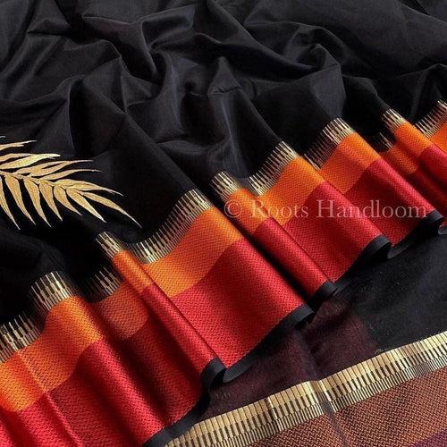 Black maheshwari saree with resham border