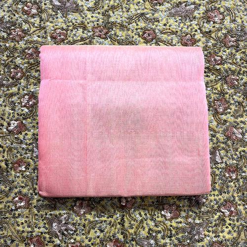 Peachish Pink Maheshwari tissue silk saree with Zari lines on Pallu