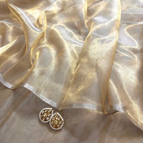 (Shop the look) Molten gold chanderi tissue silk saree with zari lines on pallu