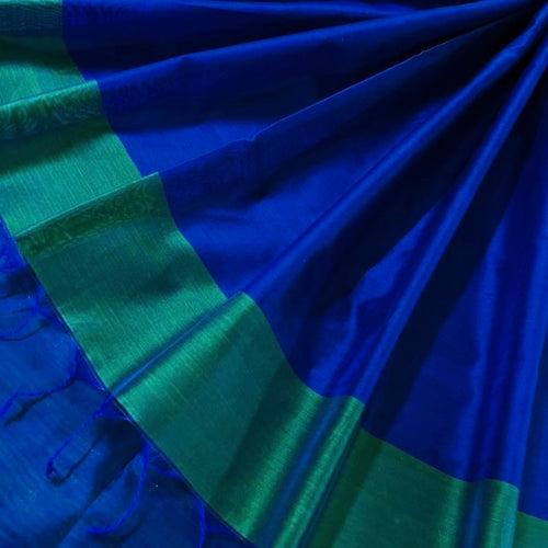 Peacock Green & Blue Dual Tone Maheshwari Saree