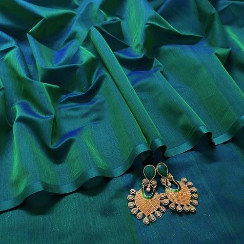 Peacock Green & Blue Dual Tone Maheshwari Saree