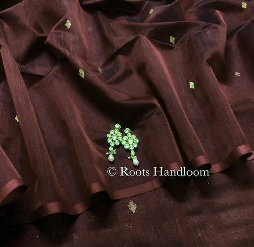 Coffee brown maheshwari saree with zari bootis all over