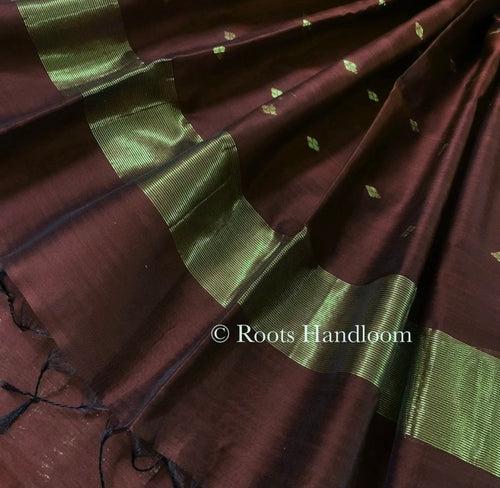 Coffee brown maheshwari saree with zari bootis all over